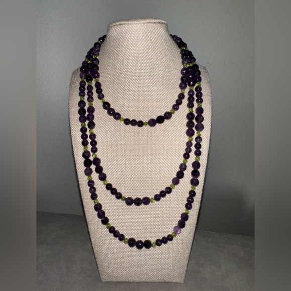 Amethyst & Peridot bead extra long necklace by Jay King - Picture 3 of 13